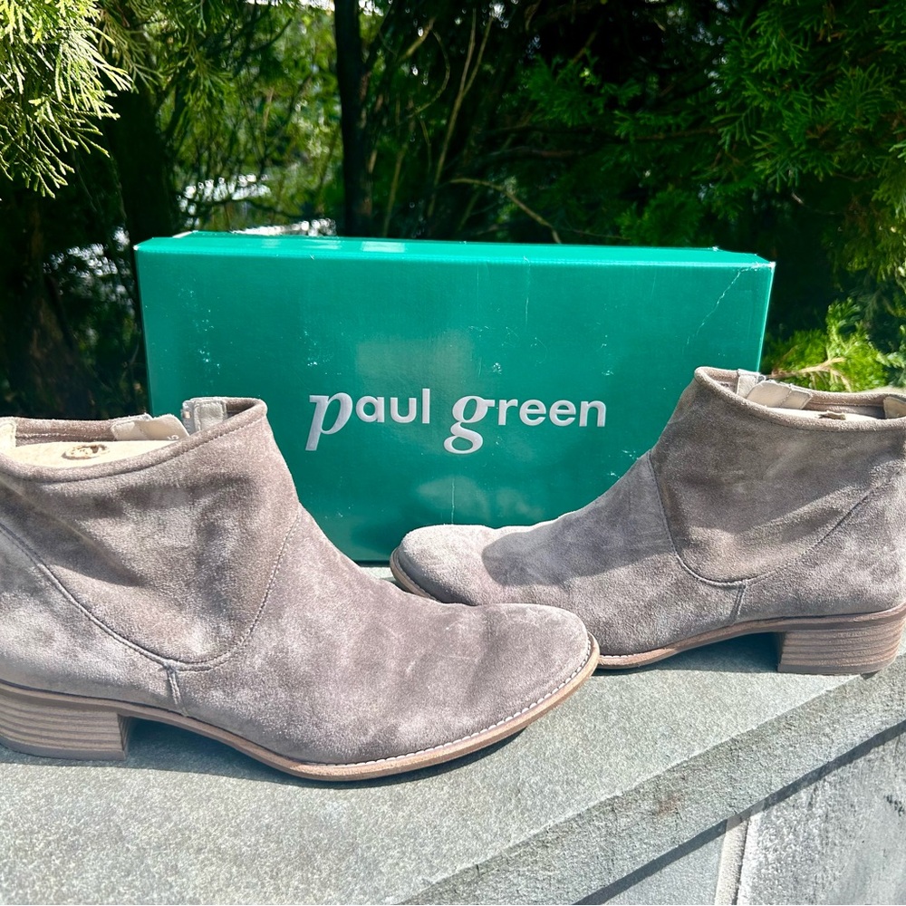 Paul Green Logan Gray Suede Zip Ankle Booties - Size 9US. 6.5AU